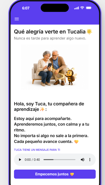 Pantalla de la App Tucalia